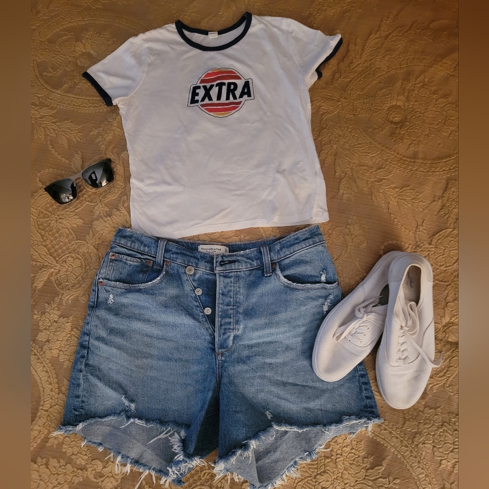 Abercrombie & Fitch High Rise Denim Shorts w/ Frayed Hem